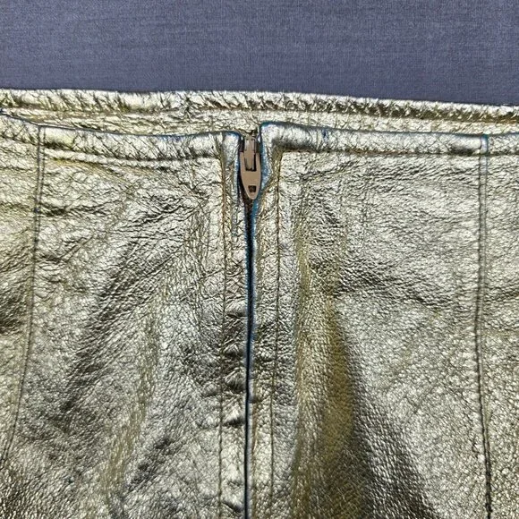 Melanzona Size 6 Metallic Gold Leather Pencil Skirt Vintage Bergdorf Goodman - Picture 7 of 8